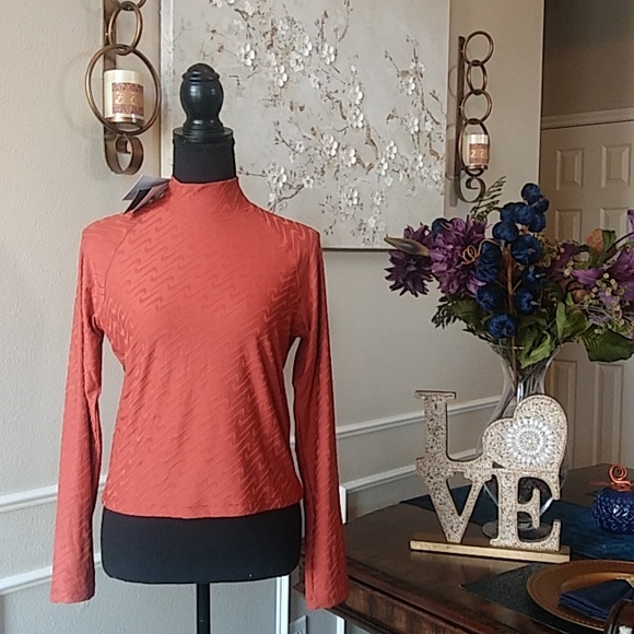 NWT Women's Nike Logo Print Mock-neck long Sleeve Top In Terracota. Size M - Picture 14 of 17